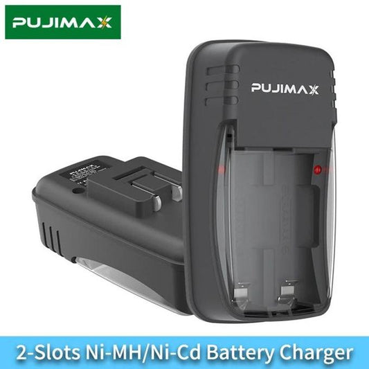 Pujimax Best Quality 2-Slot Portable AA/AAA Wall Battery Charger for 1.2V Ni-MH/Ni-CD Rechargeable Batteries with Charging Protection