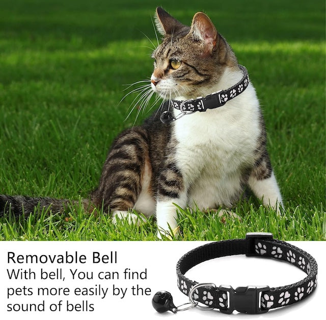 Puppy ID Collar Small Dog Paw Print Collars, Fast Adjustable Length Release Cat Pet Collar with Bell