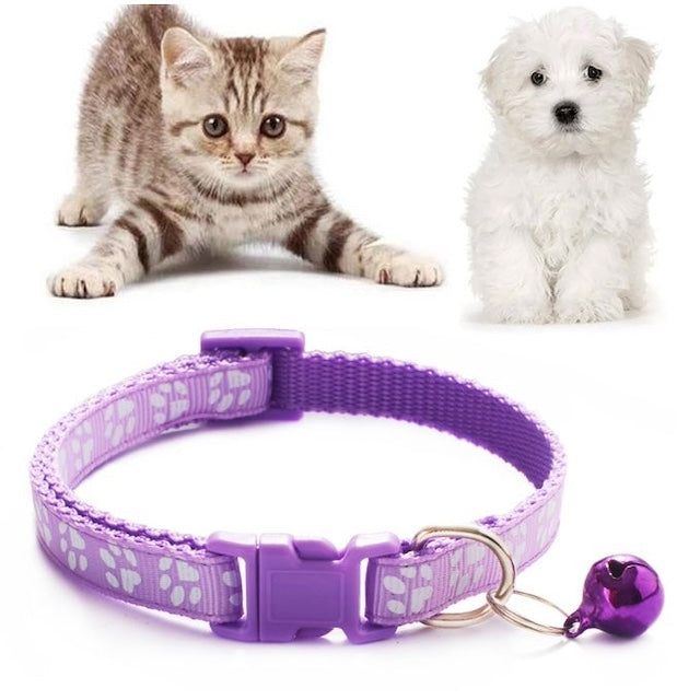 Puppy ID Collar Small Dog Paw Print Collars, Fast Adjustable Length Release Cat Pet Collar with Bell