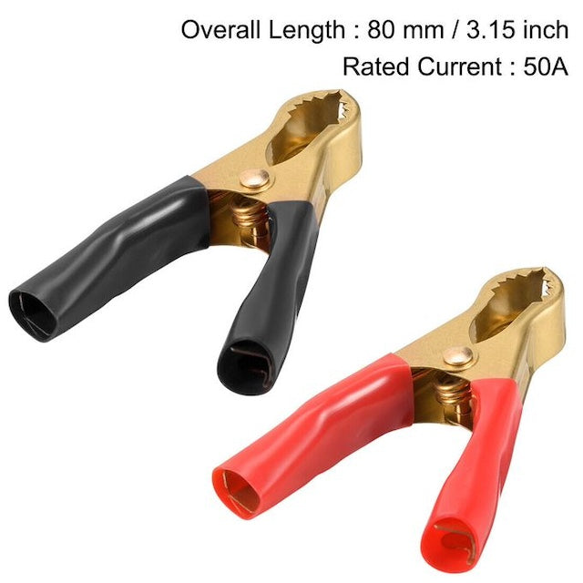 2 Pcs Pure Copper Alligator Clip Adapter 50A Test Clamp Half Shroud Red and Black