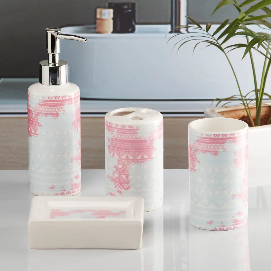 4pc Decorated Bathroom Accessory Set