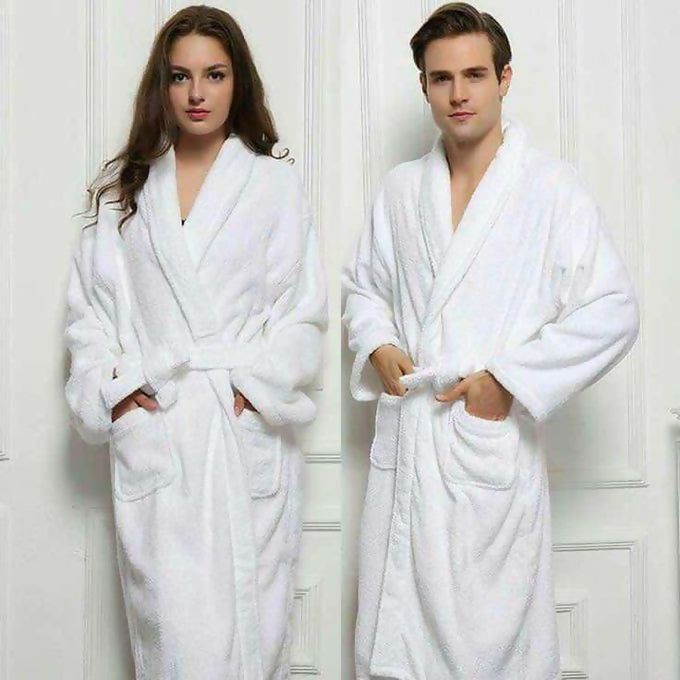 Fleece Bathrobe Long Shawl Collar Plush Robe- Unisex.