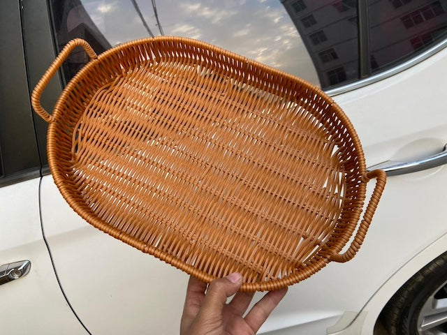 Rattan Oval Basket Decor, Multi-Functional Rattan Serving Tray Wicker Woven Bread Basket - Set of 3