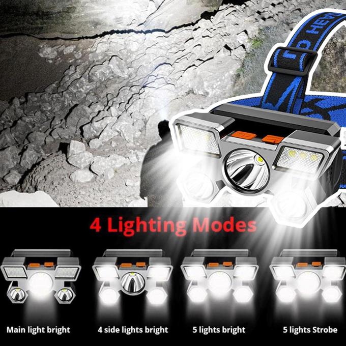 Rechargeable Headlamp, 12000 Lumen Ultra Bright 5 LED Headlight Flashlight, Brightest USB Rechargeable Headlamps, Waterproof Head Lamp 4 Modes Light