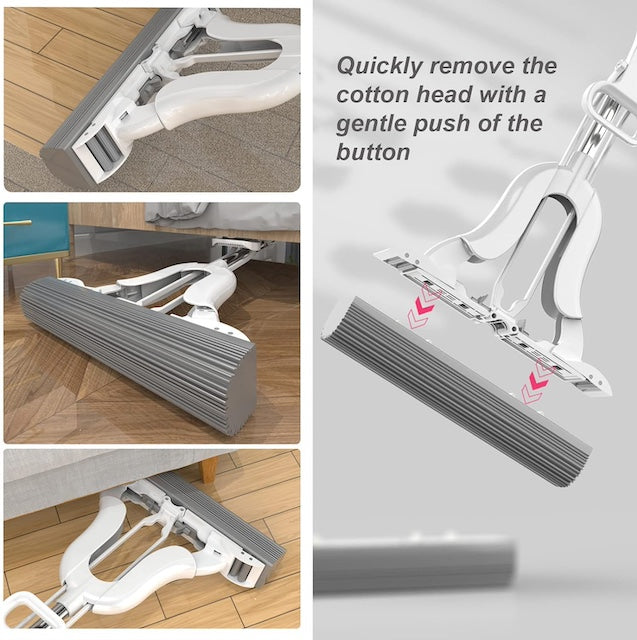 Roller Squeeze Mop, Suction Sponge Foam Mop, Mop for Floor Cleaning with 180° Rotatable Sponge, Wet and Dry Use Lifting Method of Dewatering