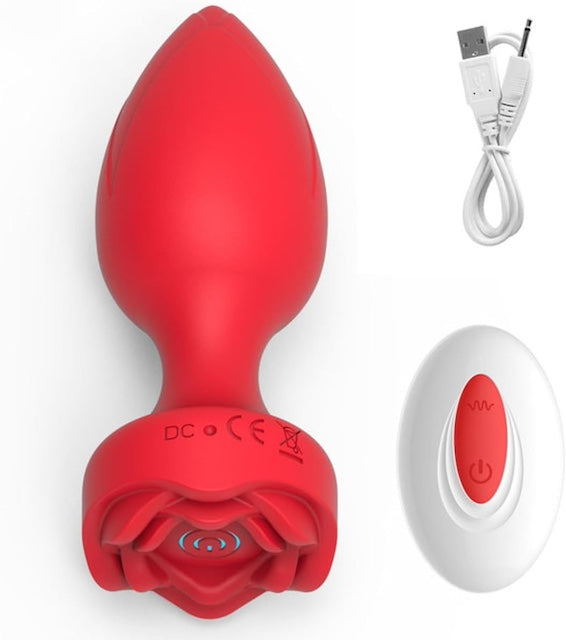 Rose Anal Butt Plug Vibrator, Vibrator Thread Anal Dildo Butt Plug, Vibrator Sex Toys with Remote Control