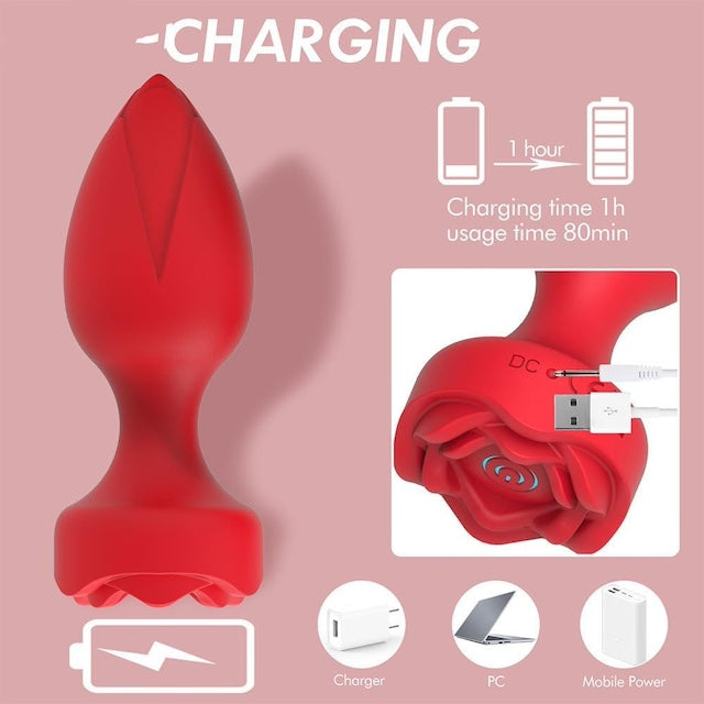 Rose Anal Butt Plug Vibrator, Vibrator Thread Anal Dildo Butt Plug, Vibrator Sex Toys with Remote Control