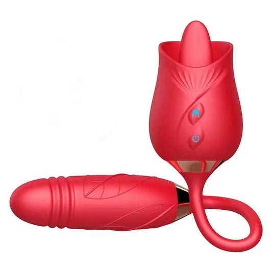 Rose with Tongue for Clitorial Stimulation + Thrusting Dildo on the Other End to hit the Gspot at the Same Time