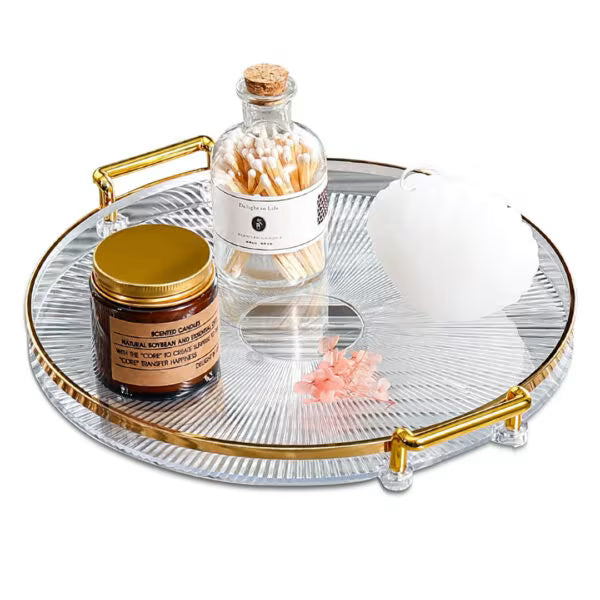 33cm Elegant Round Tray with Gold Handles