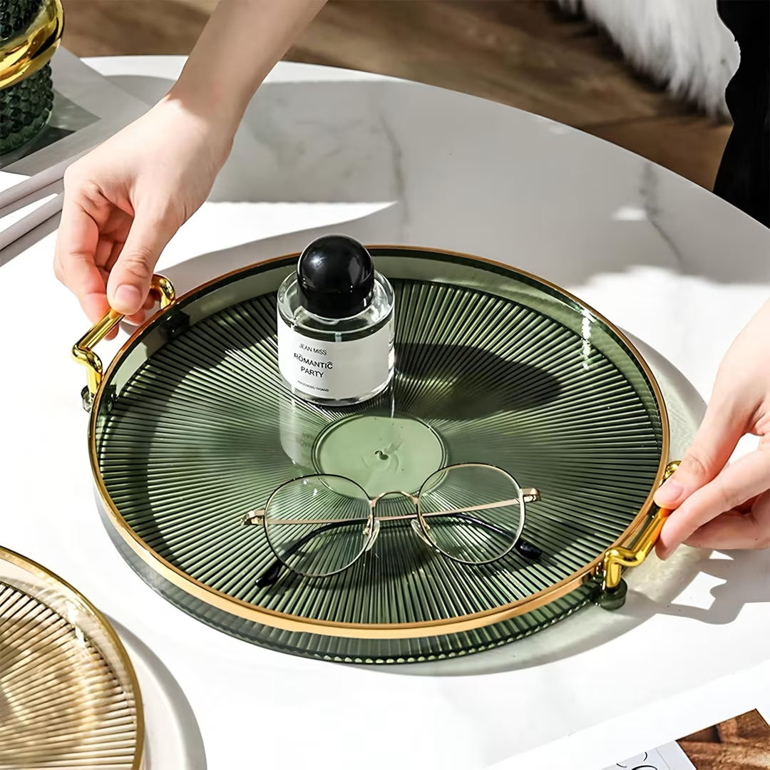 33cm Elegant Round Tray with Gold Handles
