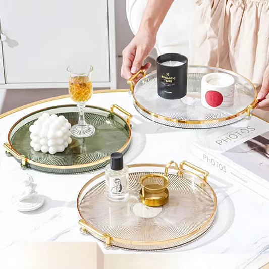 33cm Elegant Round Tray with Gold Handles