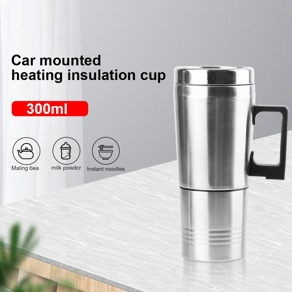 Vehicle Heating Cup Electric Heating Car Kettle 12V/24V 300ml Camping Travel Kettle Stainless Steel