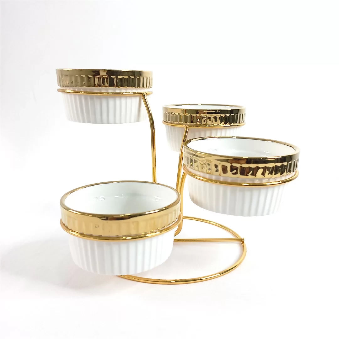 4 Tier Ceramic Bowl Set with Golden Rim