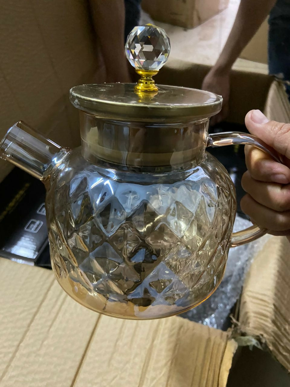 Champagne Color Diamond Texture Surface Glass Kettle Heat-resistant Thicken Glass Household Juice Flower Teapot Nordic