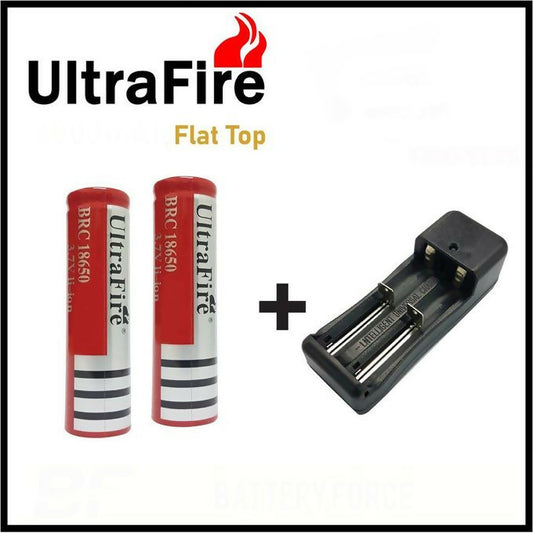 2pcs 18650 Ultrafire Batteries(High Capacity) + 2 Slot Charger(High Quality) 3.7V Rechargeable Li-ion