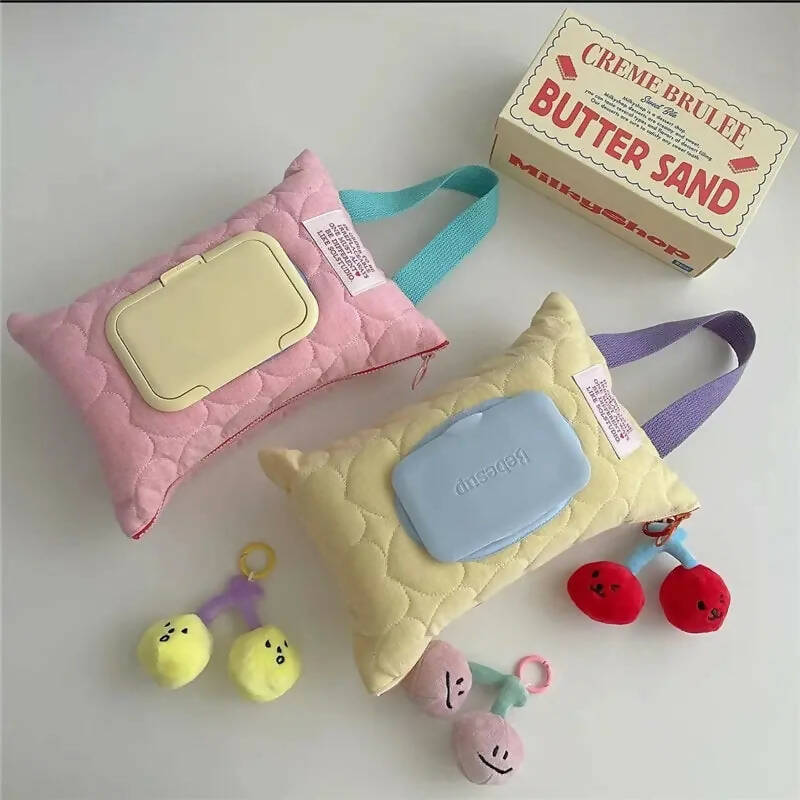 1pc Car Mounted Tissue Box Waterproof Suction Paper Cover Tissue Bag Cute Baby Stroller Tissue Hanging Bag