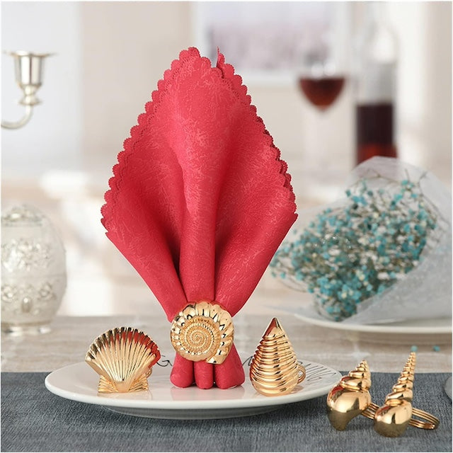 Sea Shell Theme Table Napkin Holder, Creative Ocean Series Shell Napkin Buttons, Fancy Metal Napkin Rings, Single Design per Set - Set of 6