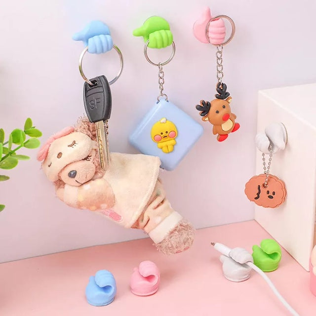 Self Adhesive Thumb Hooks, Thumb Cord Organizer Cable Clips, Fun Wall Hook Wire Clips, Key Clip Wall Storage - 5 Pieces