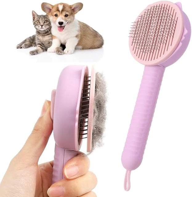 Self Cleaning Pet Comb, Cat and Dog Brush for Grooming, Massage Cat and Dog Comb with Handle for Short Long Hair, Pet Brush Tool for Remove Loose Undercoat