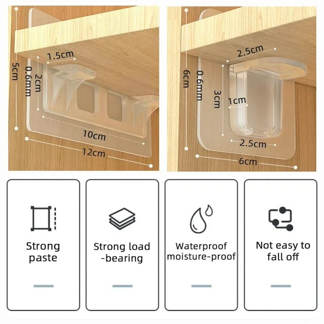 Shelf Support Adhesive Stickers for Closet Partition, Bracket Cabinet Support Clips Wall Hanger, Adhesive Shelves Clips for Closet - 10 pcs