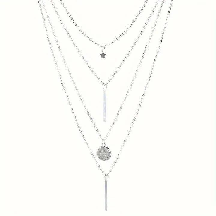 Elegant Multi-Layer Star & Disc Necklace for Women - Versatile Fashion Jewelry