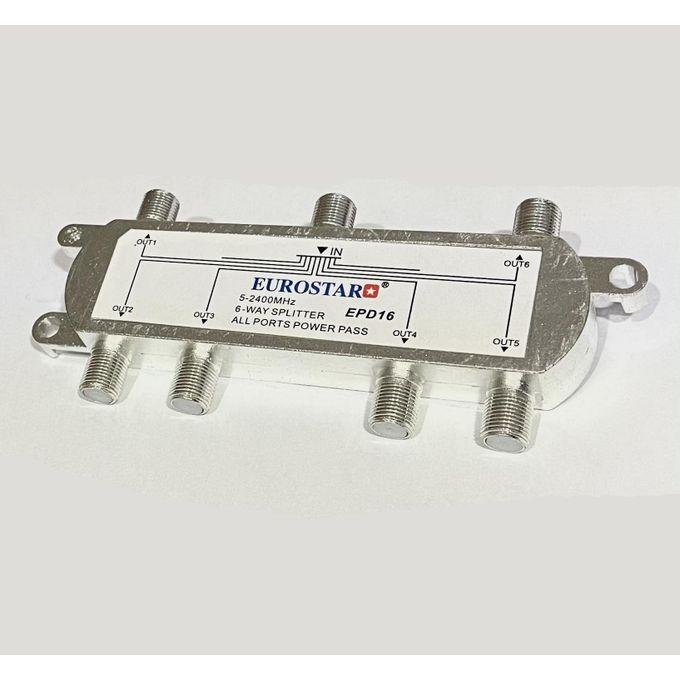 Eurostar 6 Way 5-2400 MHz Coaxial Antenna Cable Splitter