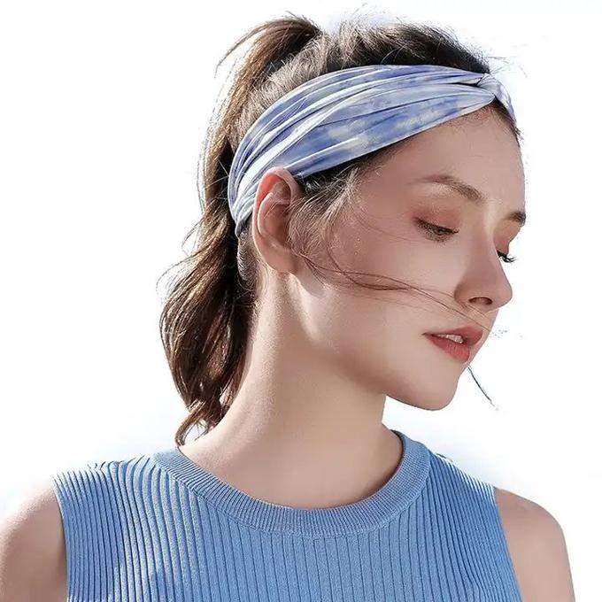 Sky Blue Women Hair Band Quick Dry Sports Headband Breathable Yoga Gym Fitness Running Tennis Outdoor Sports