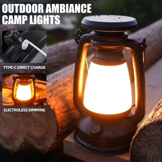 Solar/Rechargeable Lantern Lamp, Portable Camping Lantern USB Rechargeable Hanging Tent Lamp with Stepless Dimming