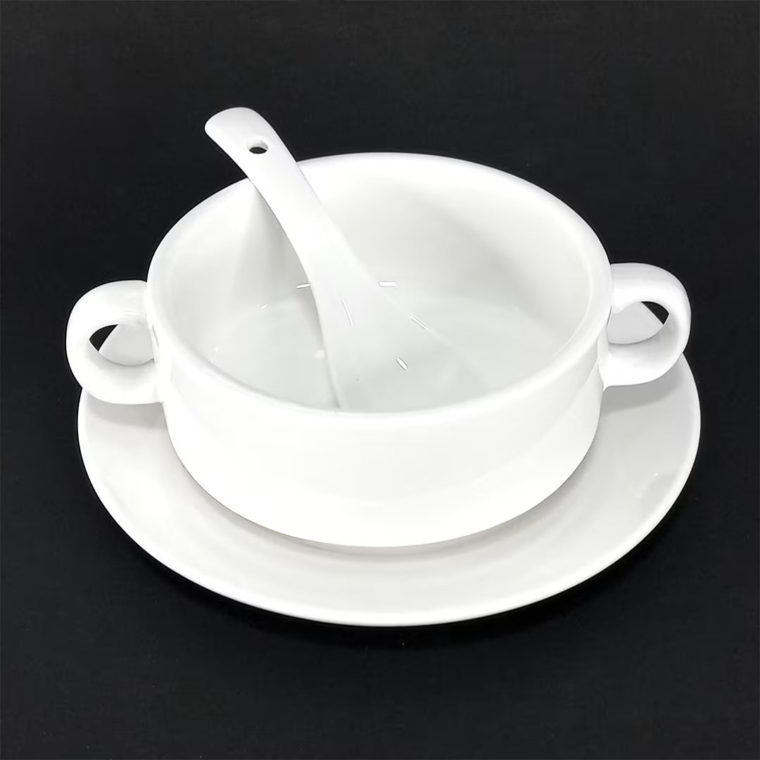 Porcelain Soup Bowl with Saucer & Spoon