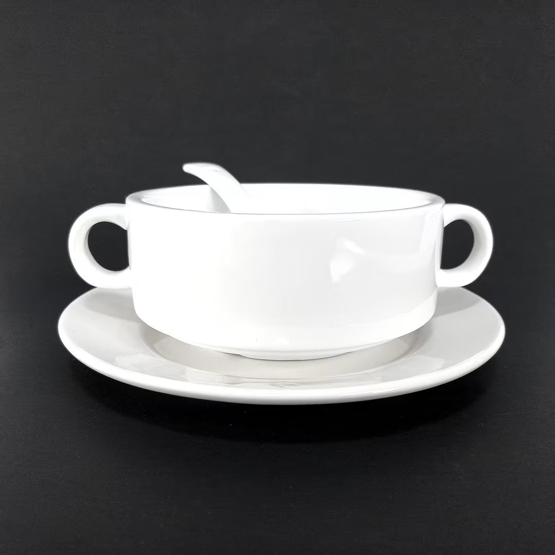 Porcelain Soup Bowl with Saucer & Spoon