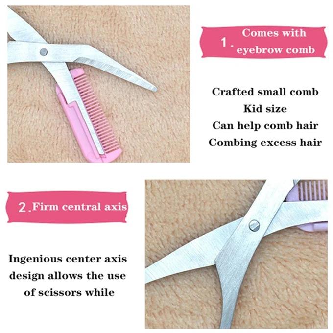 Stainless Steel Eyebrow Shaping Cut Scissors Comb Hair Remover, Portable and Lightweight