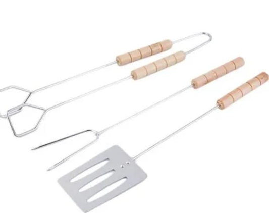 3 Pcs Stainless Steel Fork Tongs Skewer Sets BBQ Roasting Grilling