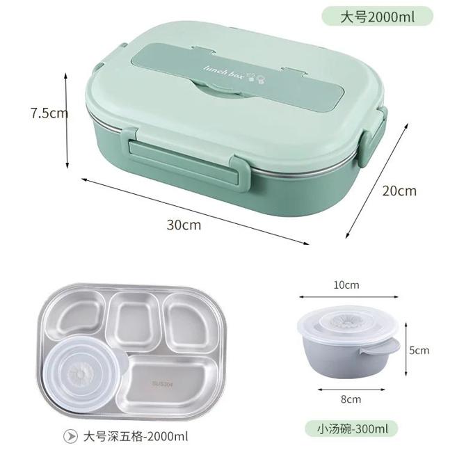 5 in 1 Large 304 Stainless Steel Sealed Lunch Box Office Worker Students with Soup Bowl Food Container