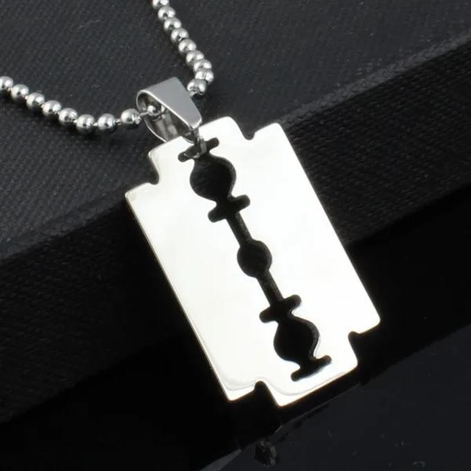 Creative Men's Stainless Steel Razor Pendant Chain Necklace, Titanium Steel Bead Chain