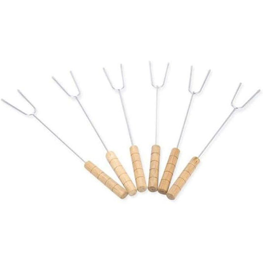 6 Packs Stainless Steel Roasting Needle Chicken Wings Fork Wooden Handle Lamb