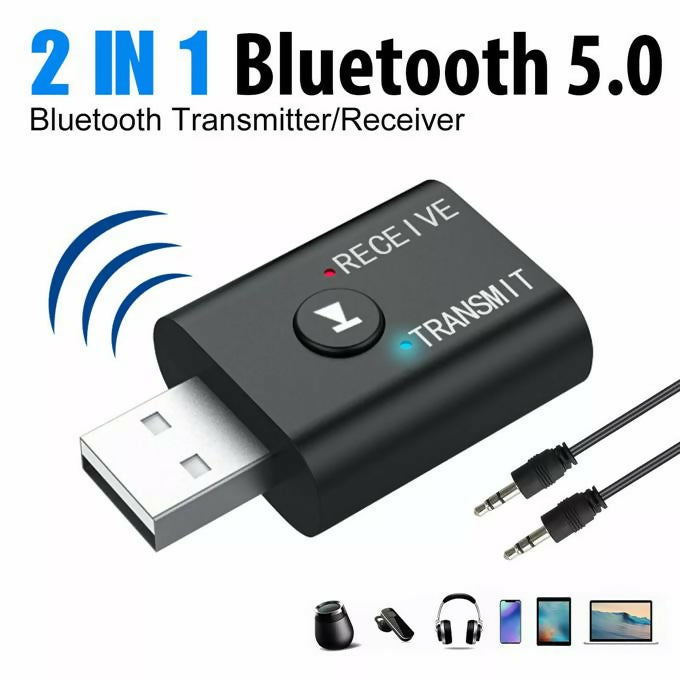 TV PC Car Mini 3.5mm Bluetooth 5.0 + EDR Transmitter Receiver USB Audio Stereo Adapter