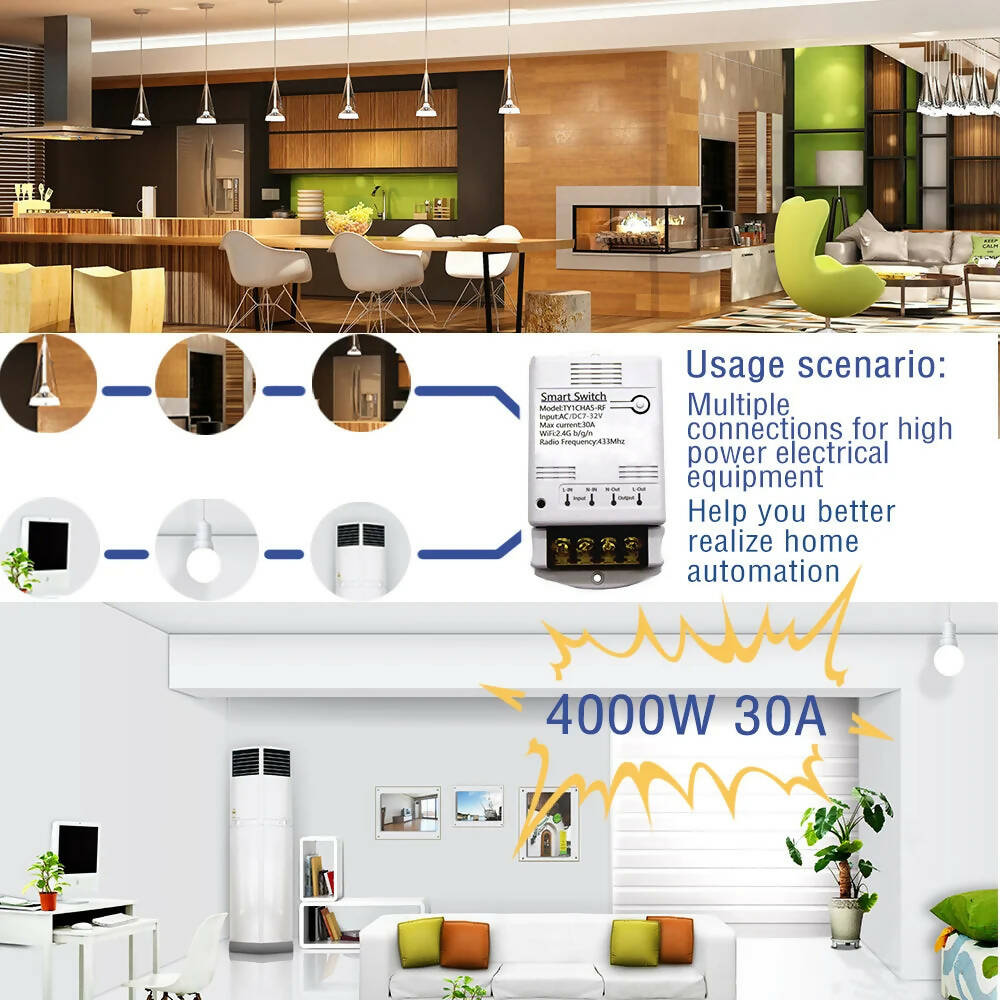 Wifi Relay Module 85-250V 12V 24V 30A Smart Switch Tuya Smartlife App Remote Control Inching Timer Alexa Google Home Automation