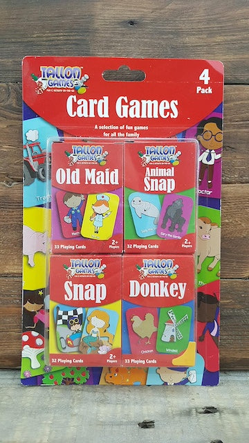 Tallon 4 Pack Donkey Snap Old Maid Children Family Travel Party, Republic Pack of 4 Decks of Classic Traditional Kids Card Games