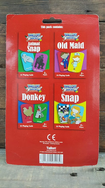 Tallon 4 Pack Donkey Snap Old Maid Children Family Travel Party, Republic Pack of 4 Decks of Classic Traditional Kids Card Games