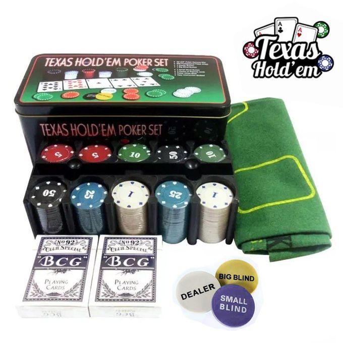 Texas Hold'em Poker Set, 200Pcs Casino Chips, 2 Decks Cards, Playing Cards and Tin Box, Texas Hold'em Poker Game Set with Gaming Mat