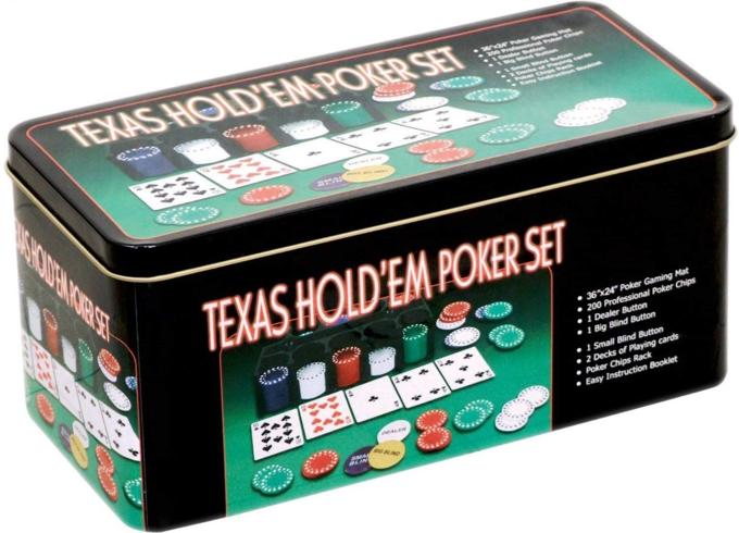 Texas Hold'em Poker Set, 200Pcs Casino Chips, 2 Decks Cards, Playing Cards and Tin Box, Texas Hold'em Poker Game Set with Gaming Mat