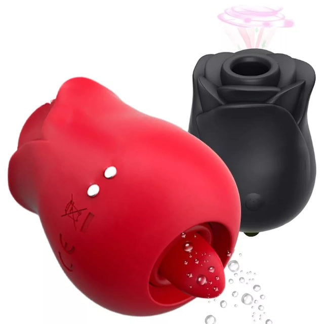 The Mighty ROSE, 2 In 1 Rose Suction Vibrator, Clitorial Stimulation Nipple Sucker Tongue Licking, Sex Toys