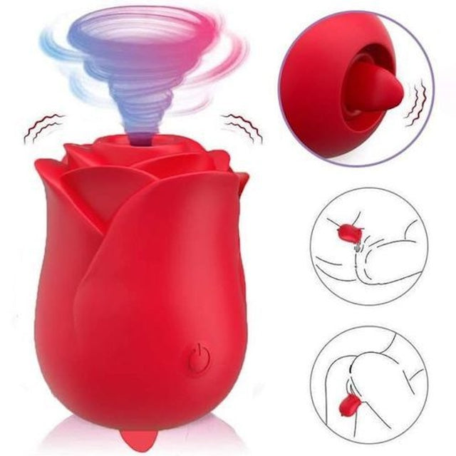 The Mighty ROSE, 2 In 1 Rose Suction Vibrator, Clitorial Stimulation Nipple Sucker Tongue Licking, Sex Toys