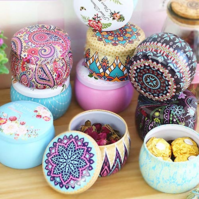 Lovely Mini Tin Candy Box Gift Jewelry Tin Box Cookie Candy Tea Storage Round Drum Tinplate, Flowers Tea Caddy Receive Box