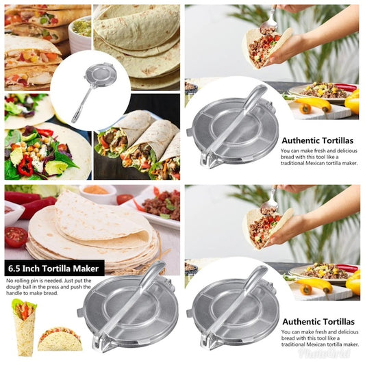 Tortilla Maker Press Heavy Aluminium Meat Press Dough Press Foldable Gadgets Bakeware Kitchen Accessories Pie Tools - Silver