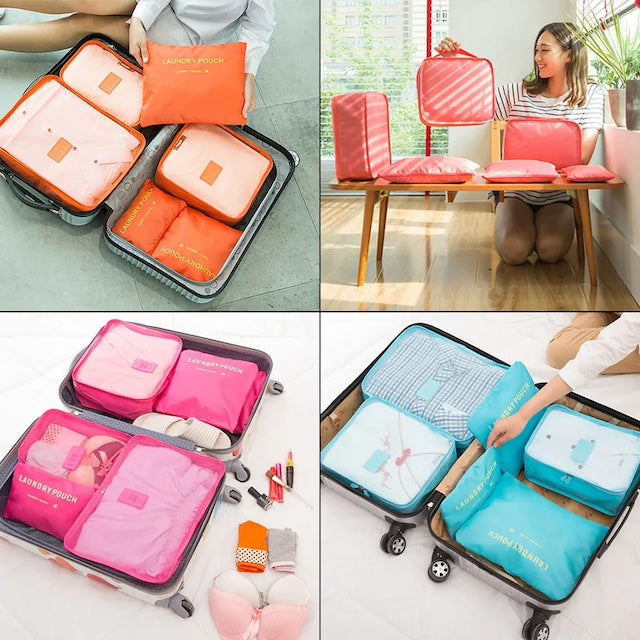 Travel Suitcase Organizer with Foldable Cosmetic Organizer, Travel Luggage Organizer Packing Cubes, Waterproof Storage Bags - Set of 6 Pcs