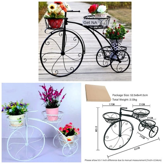 Tricycle Flower/Plant Stand, Plant Stand Plant Pot Stand, Tricycle Plant Stand Flower Pot Cart Holder with 3 Decorative Wheels