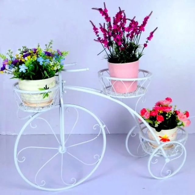 Tricycle Flower/Plant Stand, Plant Stand Plant Pot Stand, Tricycle Plant Stand Flower Pot Cart Holder with 3 Decorative Wheels