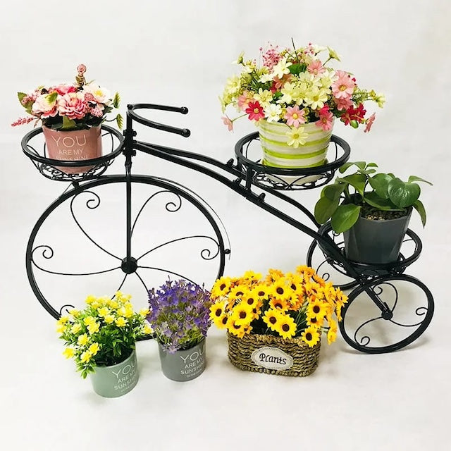 Tricycle Flower/Plant Stand, Plant Stand Plant Pot Stand, Tricycle Plant Stand Flower Pot Cart Holder with 3 Decorative Wheels