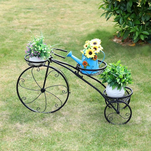 Tricycle Flower/Plant Stand, Plant Stand Plant Pot Stand, Tricycle Plant Stand Flower Pot Cart Holder with 3 Decorative Wheels